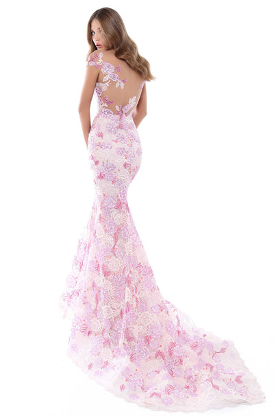 Tarik Ediz - 50493 Floral Lace Cap Sleeve Mermaid Gown With Train In Pink
