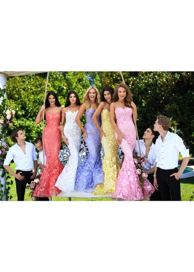 Tarik Ediz - 50501 Strapless Illusion Floral Lace Mermaid Prom Gown In Multi-Color