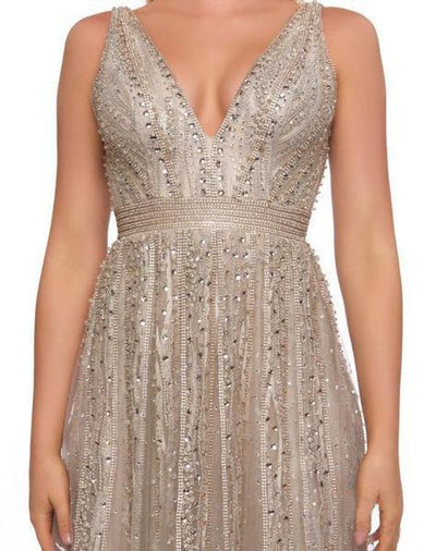 Mac Duggal Couture - 50514D Beaded Deep V-neck A-line Dress In Nude