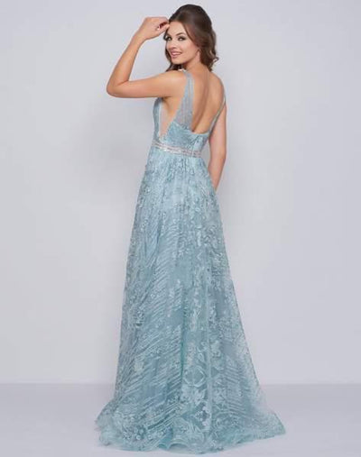 Mac Duggal Prom - 50543M Embroidered Plunging V-Neck A-Line Gown In Blue