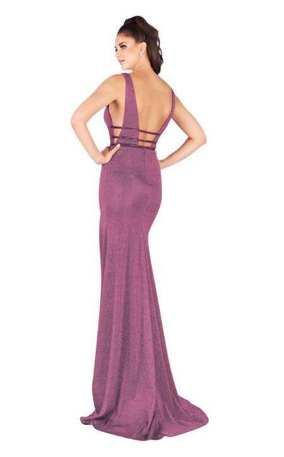Mac Duggal Flash - 50571L Plunging Neck Sheath Evening Dress in Purple