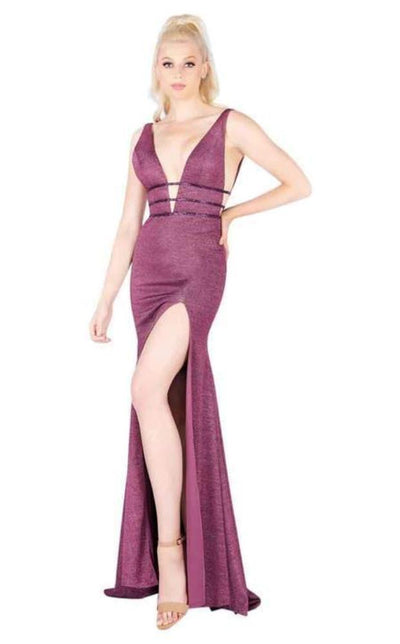 Mac Duggal Flash - 50571L Plunging Neck Sheath Evening Dress in Purple