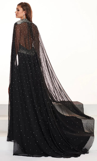 Rachel Allan Prima Donna - 5060 Beaded Dress With Detachable Cape In Black and Gray