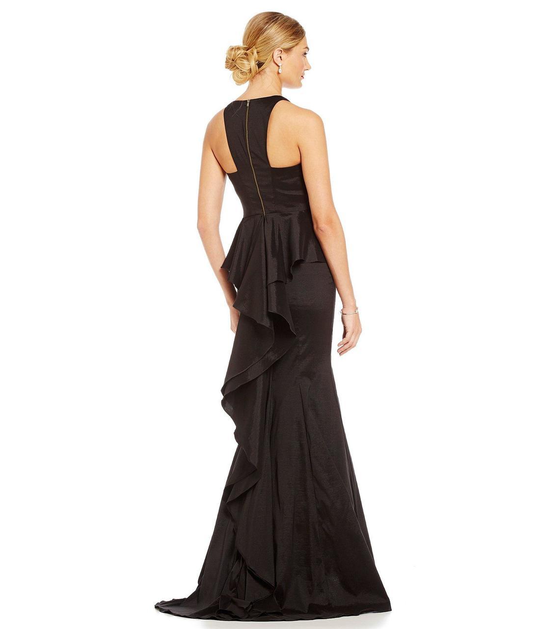 Adrianna Papell - AP1E200147 V-neck Taffeta Trumpet Dress in Black