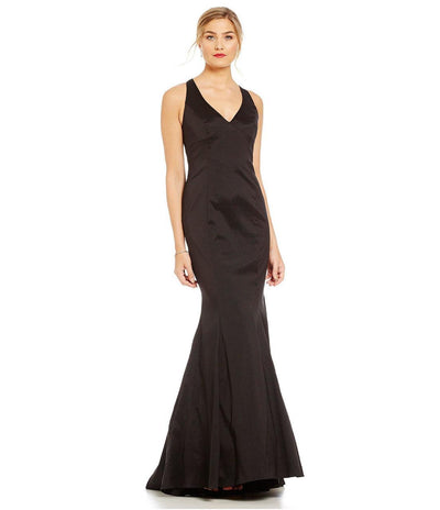 Adrianna Papell - AP1E200147 V-neck Taffeta Trumpet Dress in Black