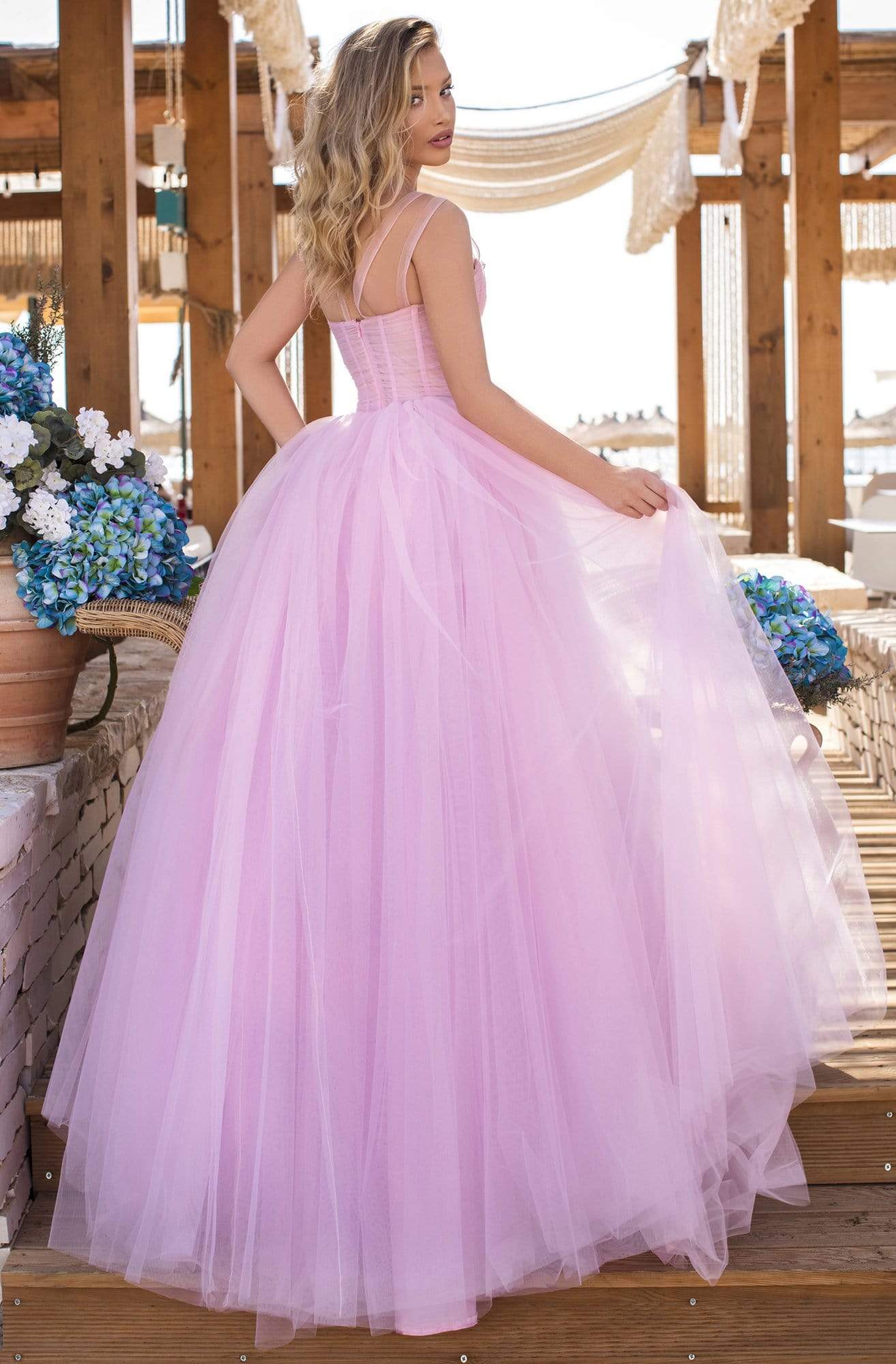Tarik Ediz - 50619 Floral Ornate Strapped Tulle A-Line Gown Prom Dresses