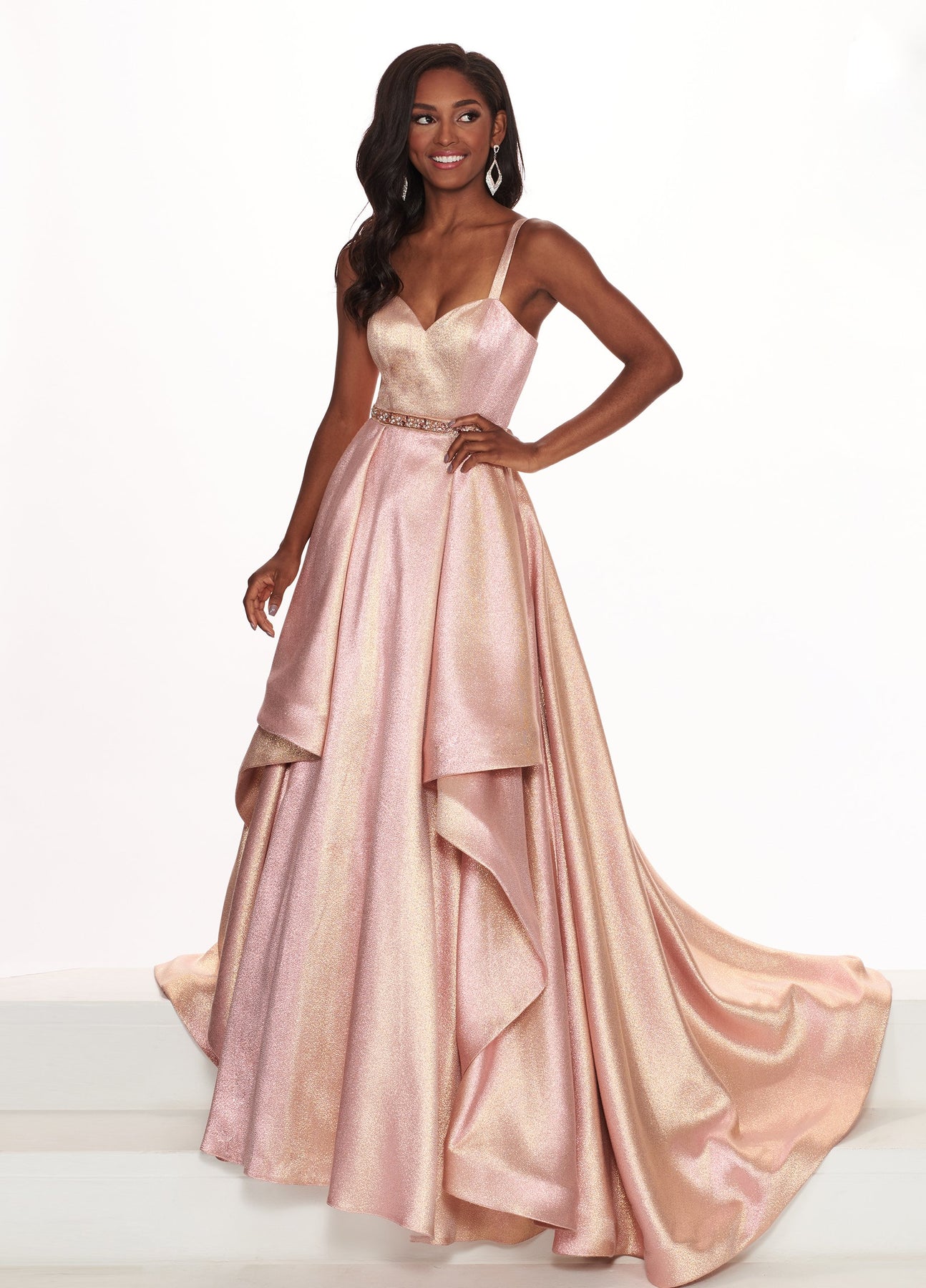 Rachel Allan Prima Donna - 5061 Sweetheart Metallic Woven A-line Dress In Pink