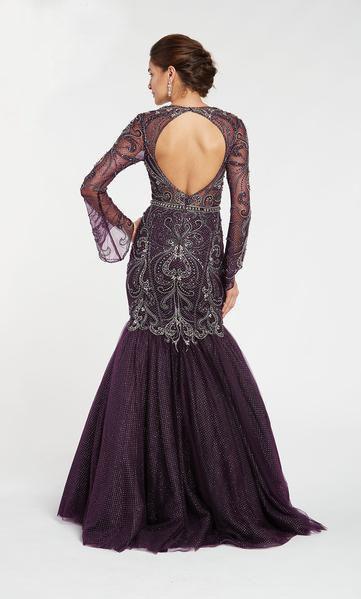 Alyce Paris - 5061 Plunging V-Neck Long Sleeves Mermaid Gown In Black and Purple