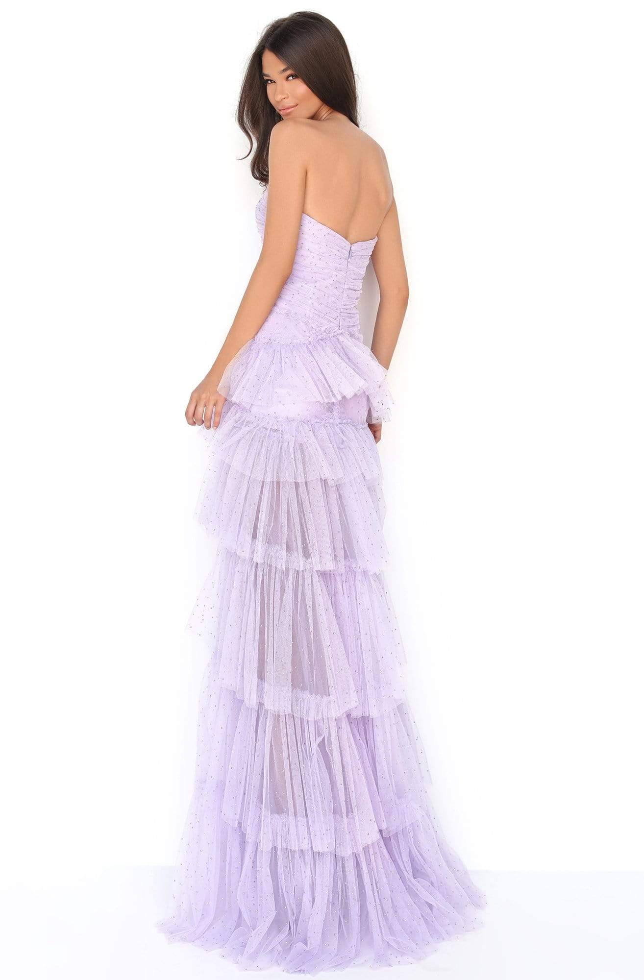 Tarik Ediz - 50631 Stone Studded Shirr-Tiered High Slit Gown Prom Dresses