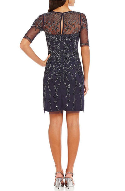 Adrianna Papell - Jewel Neckline Embellished Short Dress 41922610 in Blue