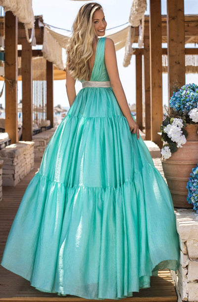 Tarik Ediz - 50642 Sleeveless Illusion Deep V Neck Ballgown Prom Dresses