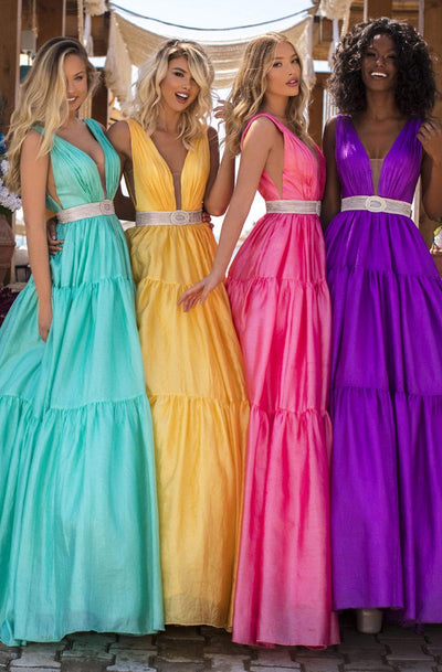 Tarik Ediz - 50642 Sleeveless Illusion Deep V Neck Ballgown Prom Dresses 0 / Yellow