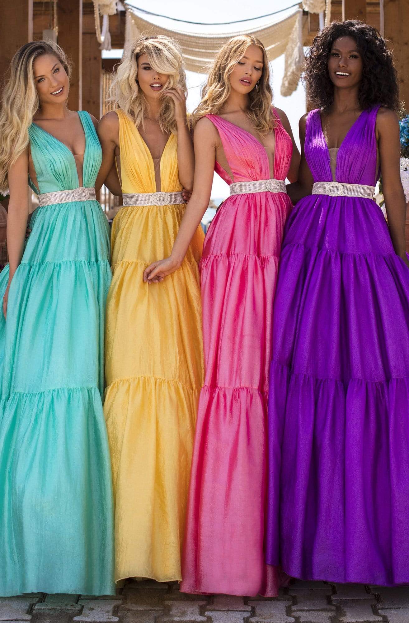 Tarik Ediz - 50642 Sleeveless Illusion Deep V Neck Ballgown Prom Dresses 0 / Pink