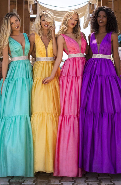 Tarik Ediz - 50642 Sleeveless Illusion Deep V Neck Ballgown Prom Dresses 0 / Pink