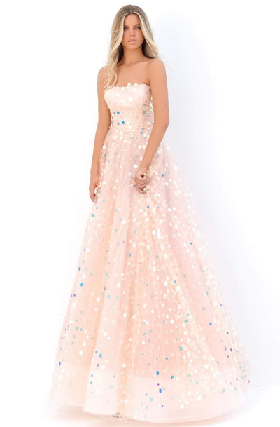 Tarik Ediz - 50651 Long Strapless Paillette-Ornate Tulle Gown Prom Dresses 0 / Bellini Pink
