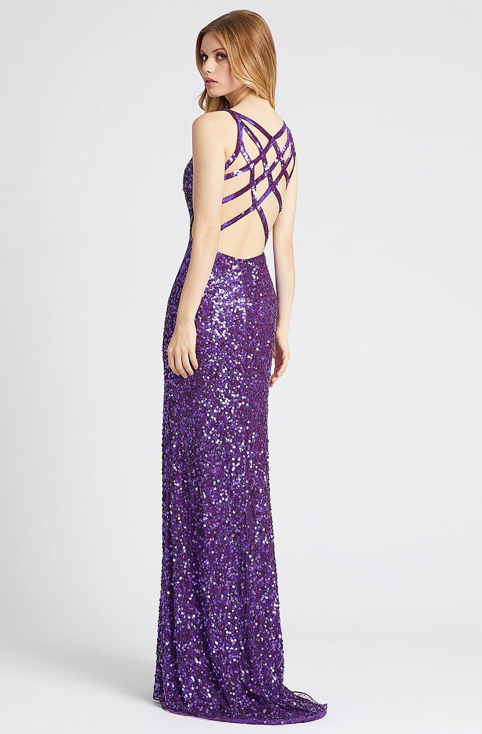 Mac Duggal Flash - 5066L Sequin Embellished Dress with Slit In Purple