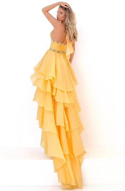 Tarik Ediz - 50676 Embellished Halter V-neck High Low A-line Dress Evening Dresses