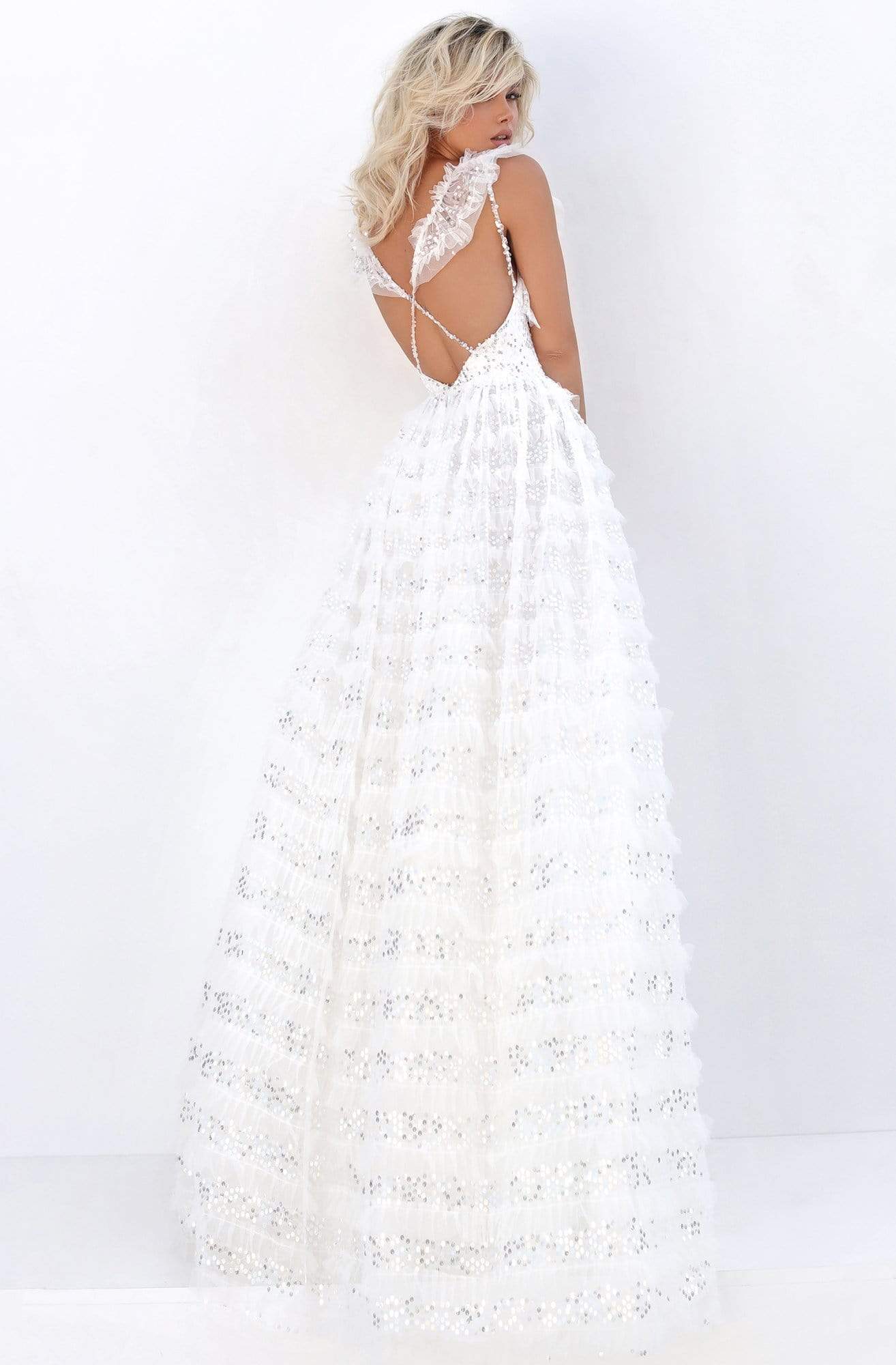 Tarik Ediz - 50711 Embellished Bateau Tiered A-line Dress Wedding Dresses
