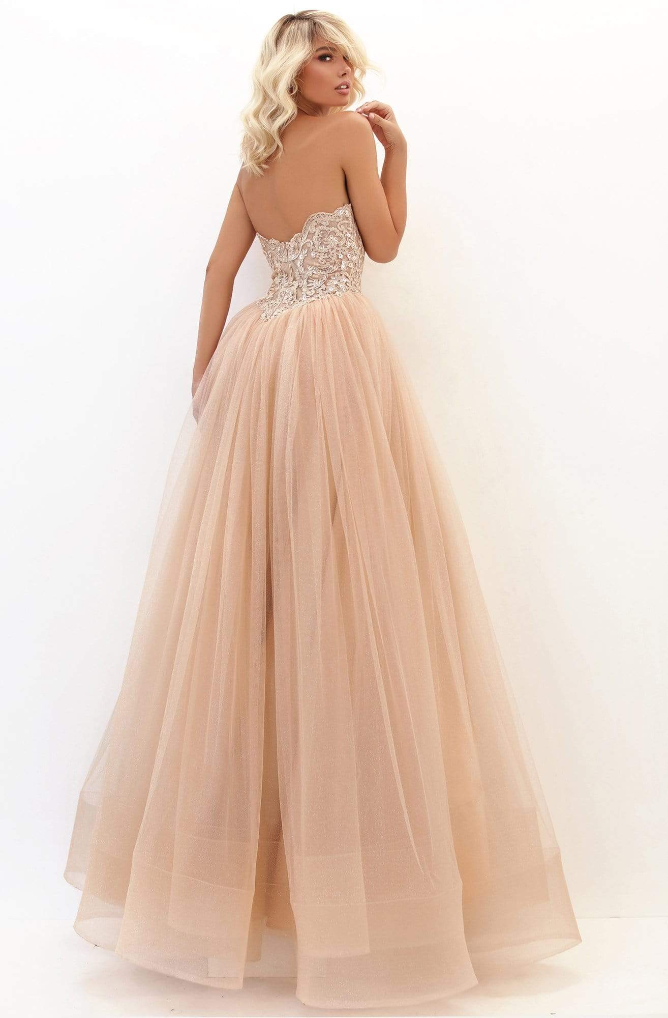 Tarik Ediz - 50716 Scallop-Trimmed Embroidered Corset Gown Prom Dresses
