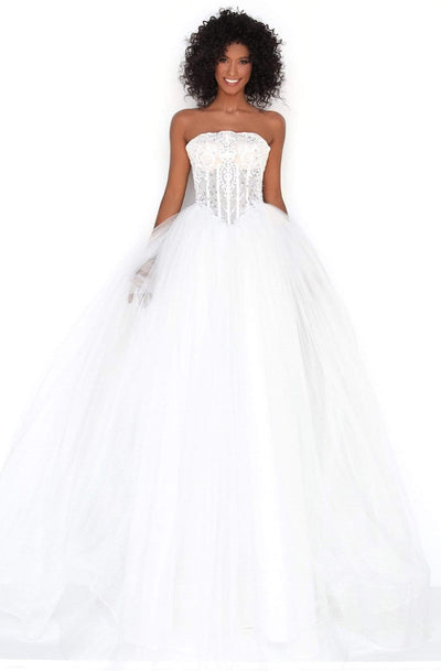 Tarik Ediz - 50716 Scallop-Trimmed Embroidered Corset Gown Prom Dresses 0 / Ivory