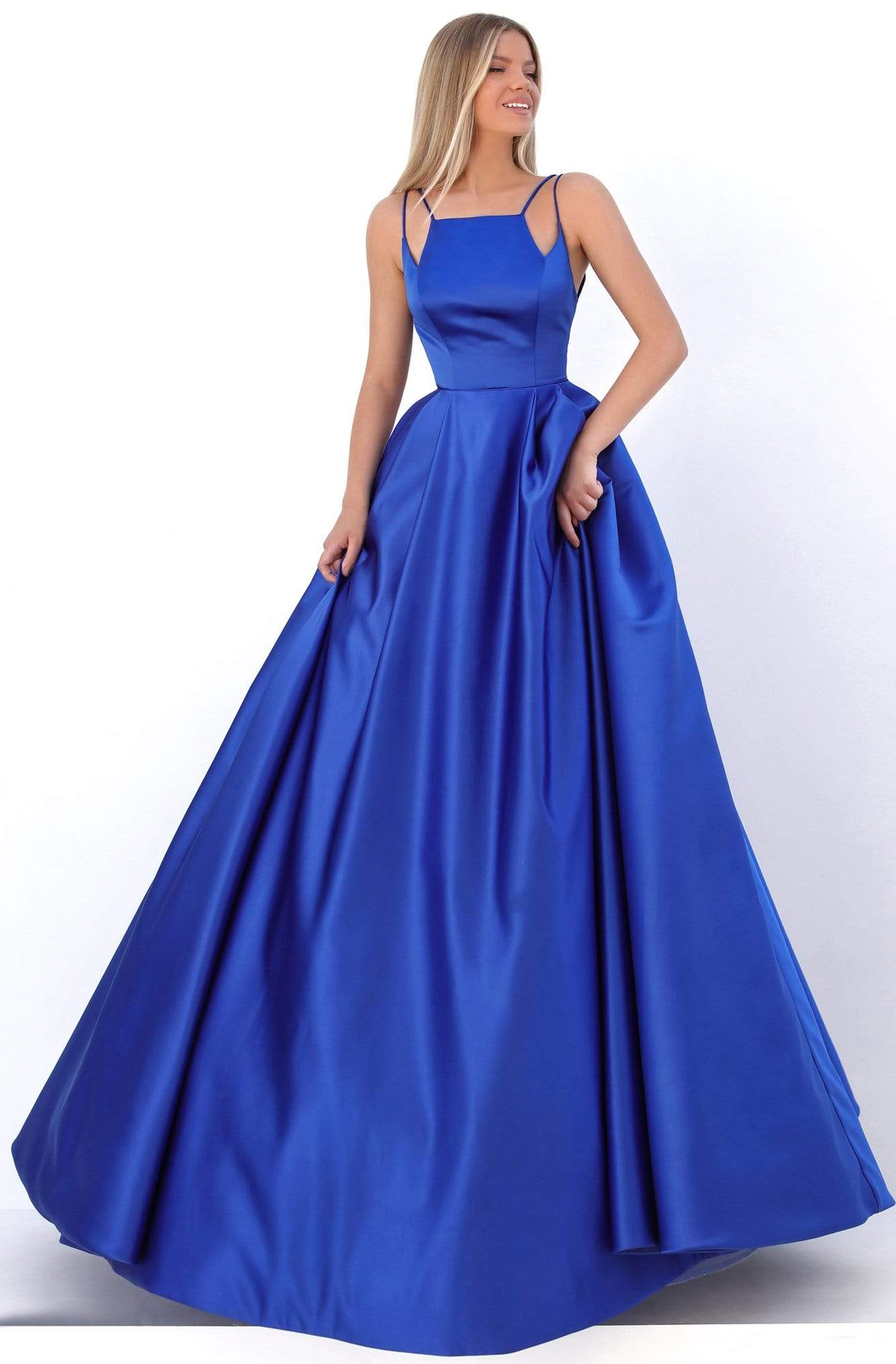 Tarik Ediz - 50736 Halter Neck Pleated Ballgown Prom Dresses 0 / Royal Blue