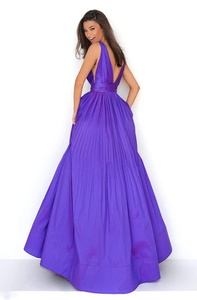 Tarik Ediz - 50748 Deep V-neck Pleated Ballgown Prom Dresses