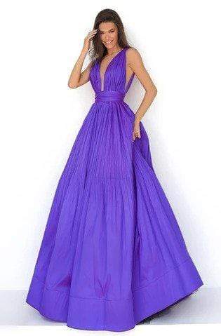 Tarik Ediz - 50748 Deep V-neck Pleated Ballgown Prom Dresses 0 / Purple