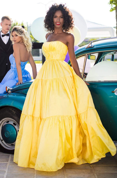 Tarik Ediz - 50758 Strapless Ruched Long A-line Dress Prom Dresses 0 / Yellow