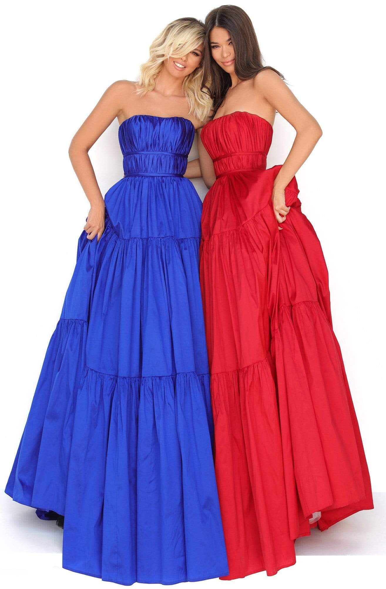 Tarik Ediz - 50758 Strapless Ruched Long A-line Dress Prom Dresses 0 / Red