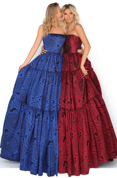 Tarik Ediz - 50759 Straight Neck Jacquard Ballgown Prom Dresses 0 / Royal Blue