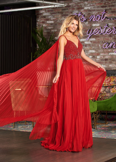 Rachel Allan Primadonna - 5077 Embellished Pleated Chiffon Dress In Red