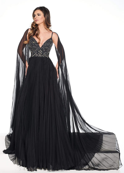 Rachel Allan Primadonna - 5077 Embellished Pleated Chiffon Dress In Black