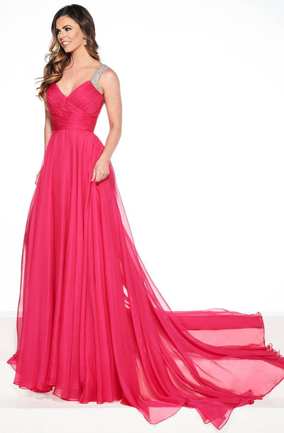 Rachel Allan Primadonna - 5082 Embellished V-neck Chiffon A-line Dress In Pink