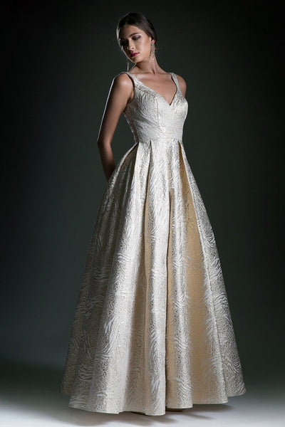 Cinderella Divine 5125 - Sleeveless Brocade Ballgown In Gold
