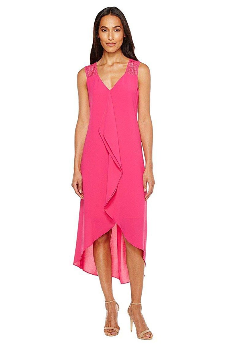 Adrianna Papell Daytime - AP1D101118 Sleeveless V-neck High Low Sheath Dress In Pink