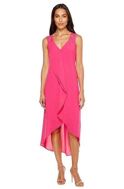 Adrianna Papell Daytime - AP1D101118 Sleeveless V-neck High Low Sheath Dress In Pink