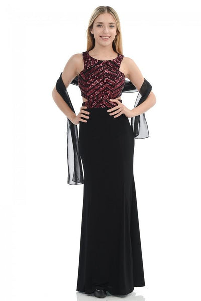 Lenovia - 5146 Geometric Sequined Halter Sheath Dress In Black and Red