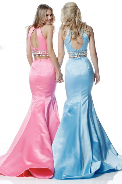 Sherri Hill - 51581 Two Piece Halter Satin Mermaid Dress In Pink and Blue
