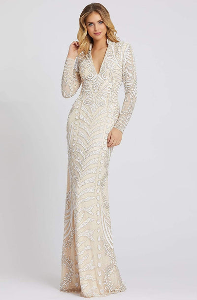 Mac Duggal Evening - 5173D Sequined Long Sleeves Collared Dress Evening Dresses 0 / Nude