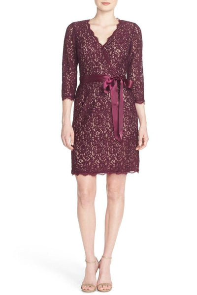 Adrianna Papell - Quarter Length Sleeves Lace Short Dress 41910400 in Red and Purple