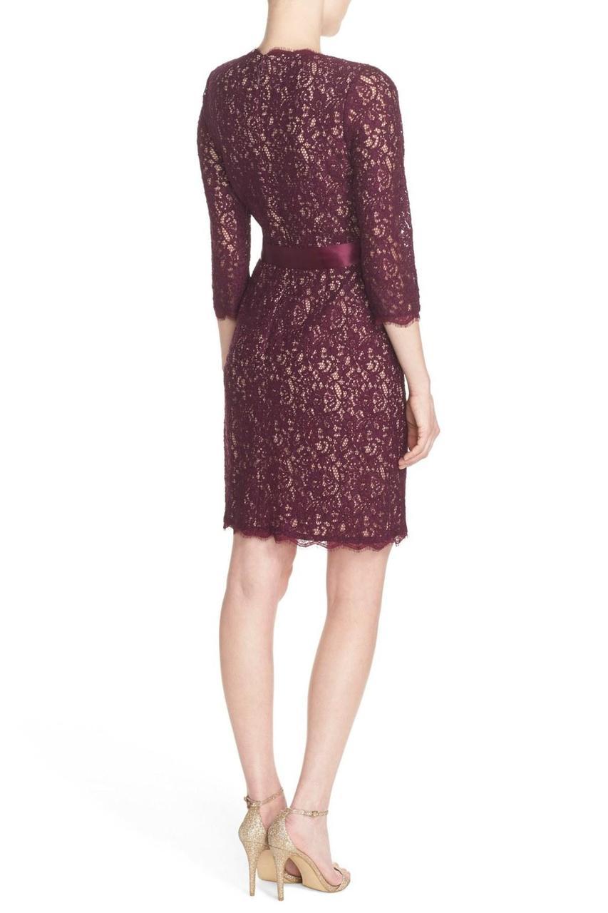 Adrianna Papell - Quarter Length Sleeves Lace Short Dress 41910400 in Red and Purple