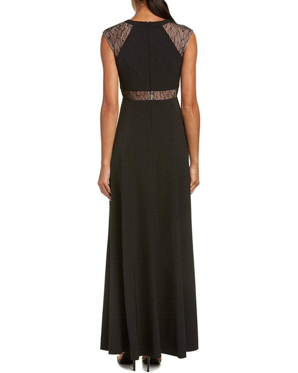 Aidan Mattox - MN1E201092 Lace Paneled Cap Sleeve Crepe A-line Gown in Black
