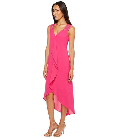 Adrianna Papell Daytime - AP1D101118 Sleeveless V-neck High Low Sheath Dress In Pink