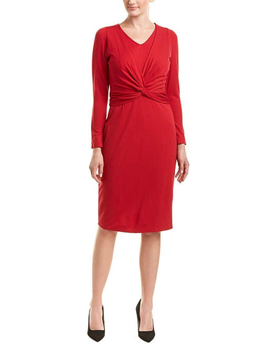 Taylor - 9980M Knotted V-Neck Long Sleeves Cocktail Dress In Red