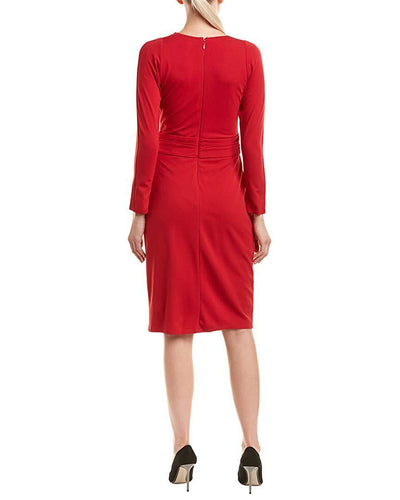 Taylor - 9980M Knotted V-Neck Long Sleeves Cocktail Dress In Red