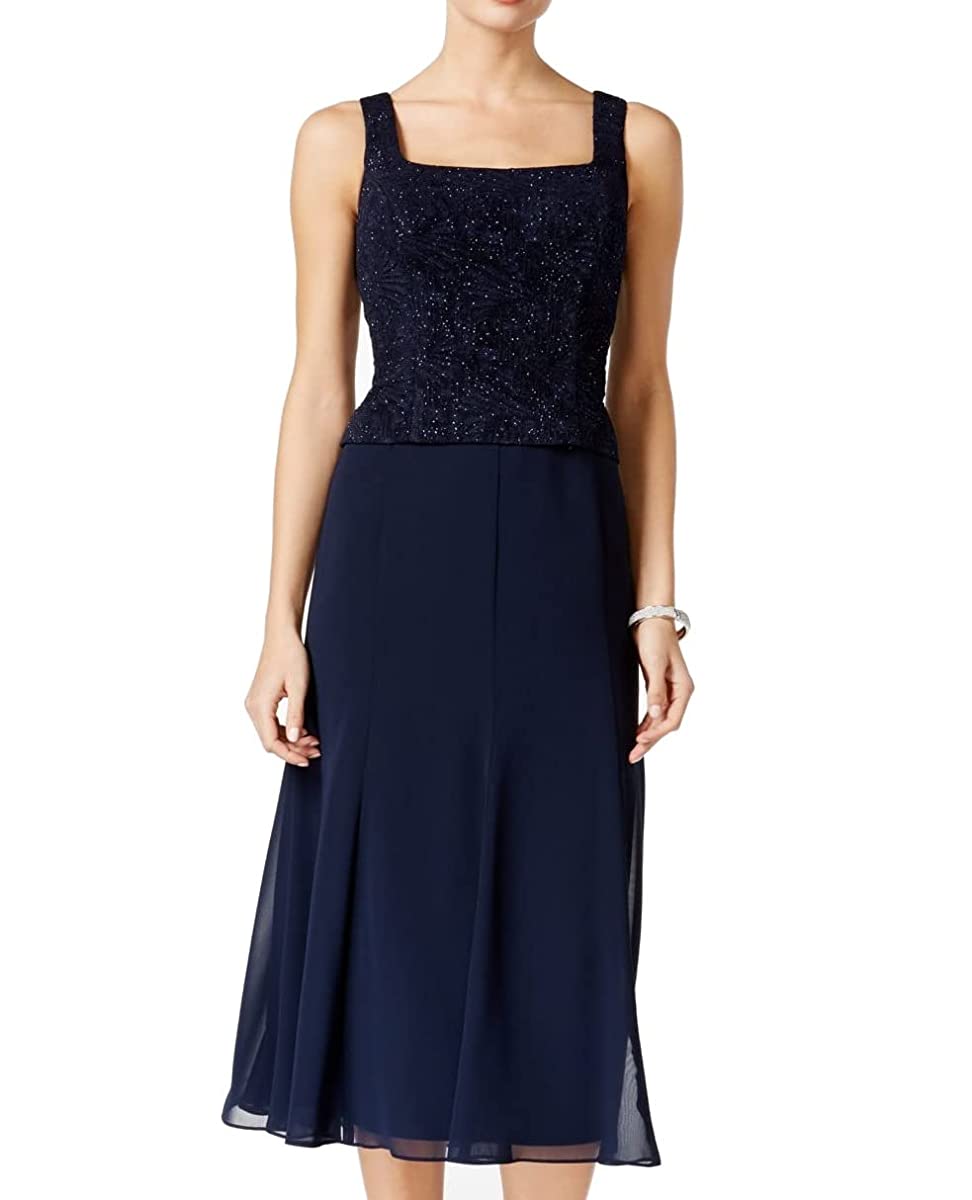 Alex Evenings 125256 - Glittered Three-Piece Set Modest Dress In Blue and Black