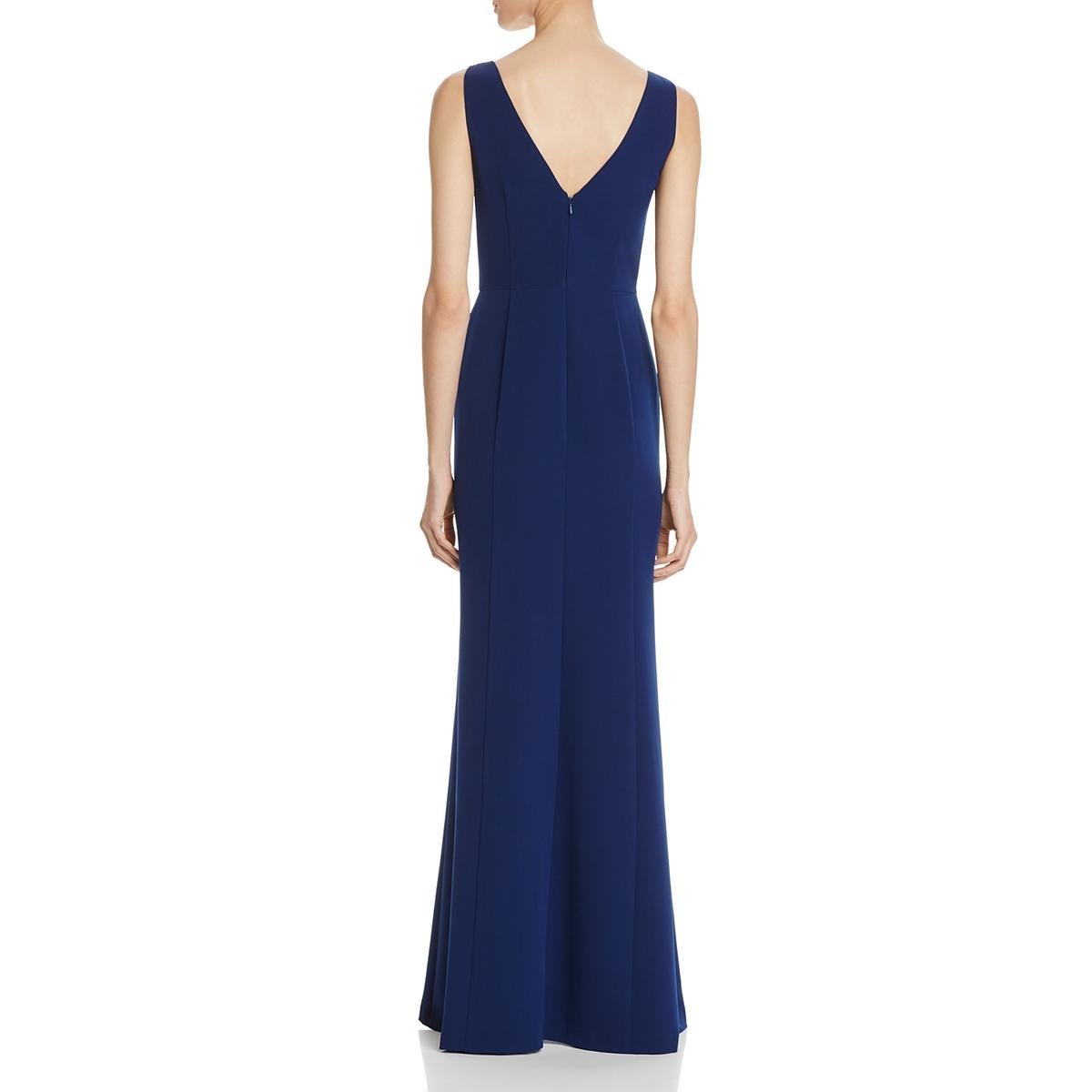 Aidan Mattox - MN1E200677 V-Neck Peplum Crepe Evening Dress In Blue