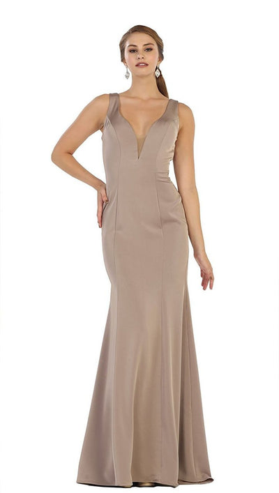May Queen - MQ1431 Sleeveless Plunging Trumpet Gown In Brown