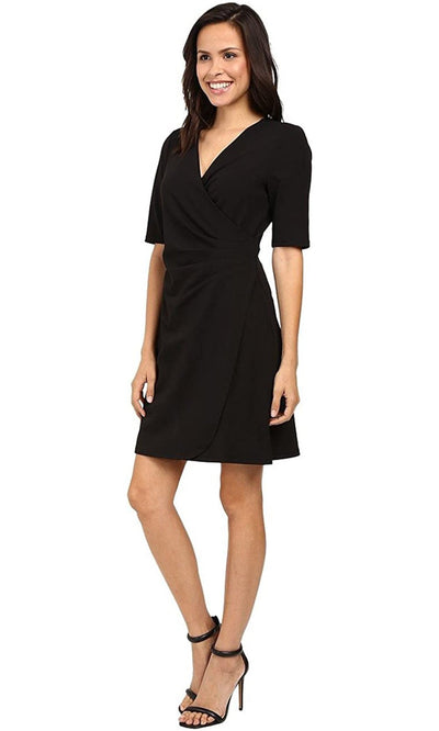Adrianna Papell - AP1D100146 V-Neck Short Sleeve Dress In Black