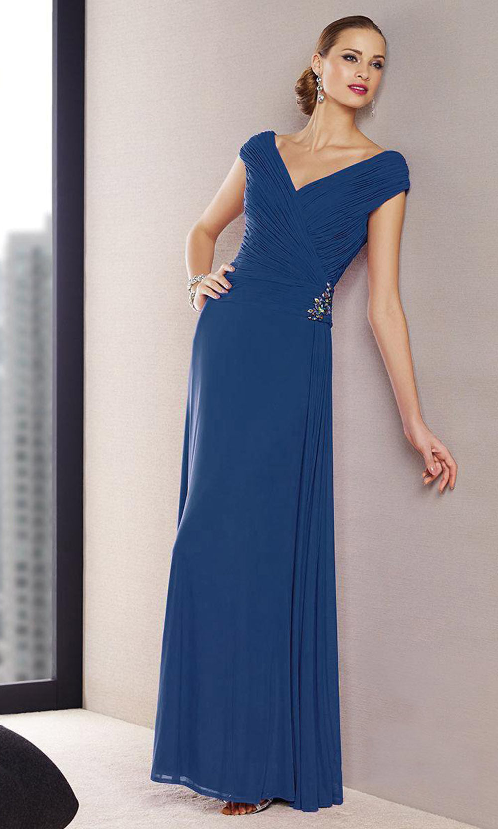 Alyce Paris - Cap Sleeve V-Neck Ruched A-Line Gown 29700 - 1 Pc. Midnight in size 16 Available CCSALE 12 / Midnight